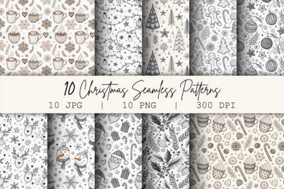 10 Monochrome Doodle Christmas Seamless: A Versatile Design Resource for Holiday Projects