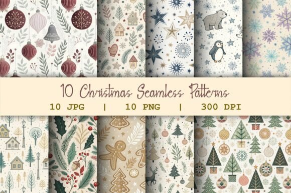 10 Neutral Boho Christmas Seamless Pack
