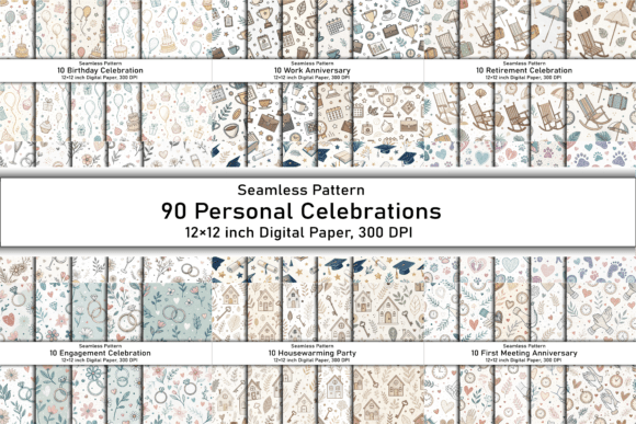 90 Celebration Digital Paper Pack for Elegant Designs