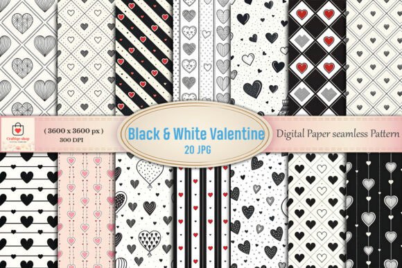 Black White Valentine Hearts Seamless for Creative Workflows