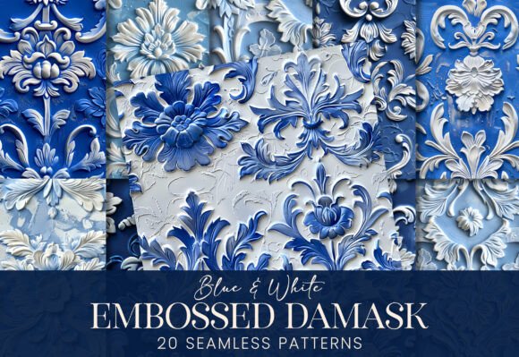 Blue Embossed Plaster French Damask Art: A Timeless Design for Modern Creativity