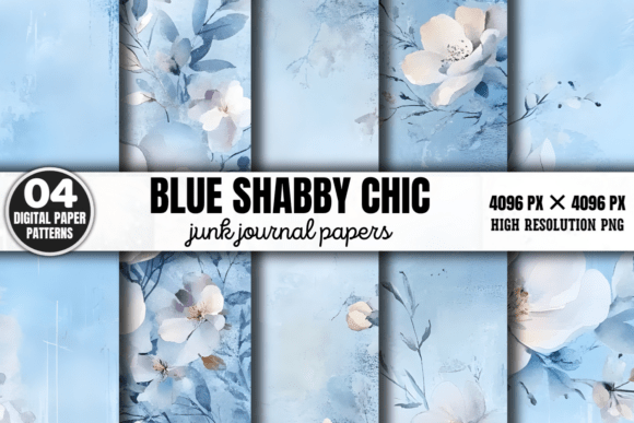 Blue Shabby Chic Junk Journal Paper 3