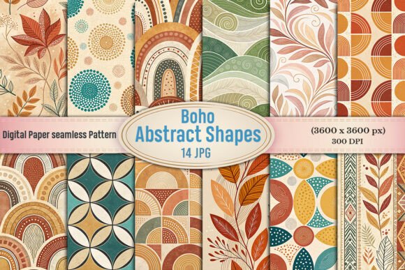 Boho Abstract Shapes Digital Paper