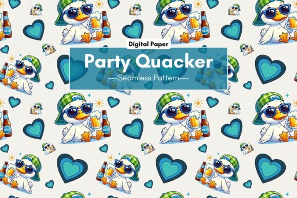 Cool Duck Drinking Beer Seamless Pattern