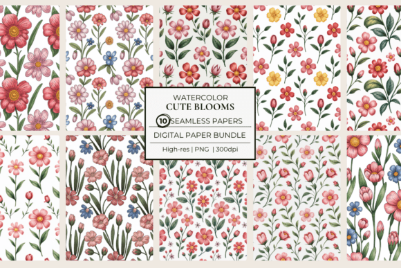 Cute Blooms Seamless Papers Watercolor: A Delightful Addition to Creative Projects