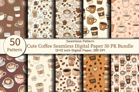 Cute Coffee Seamless Digital Paper 50 PK