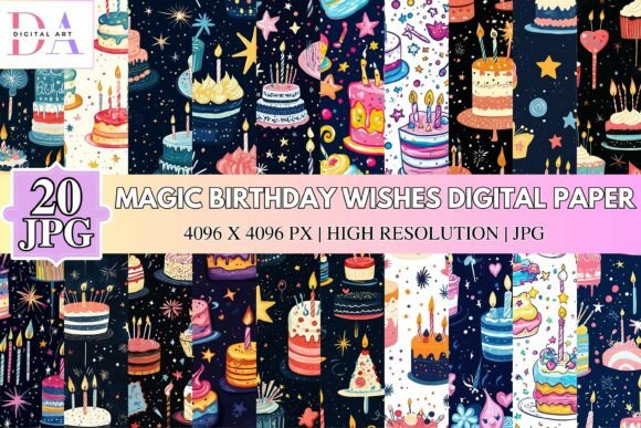 Magic Birthday Wishes Digital Paper