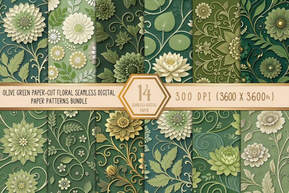 Olive Green Paper-Cut Floral Digital Pap: A Versatile Design Resource
