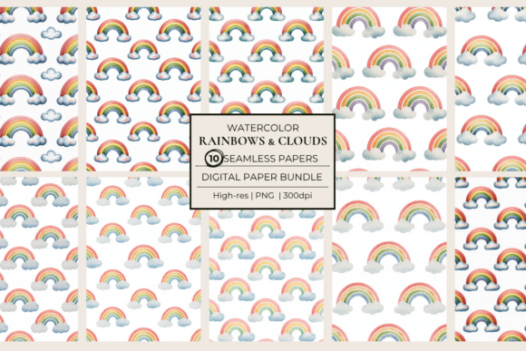 Pastel Rainbows Clouds Seamless Papers: A Dreamy Addition to Your Creative Projects