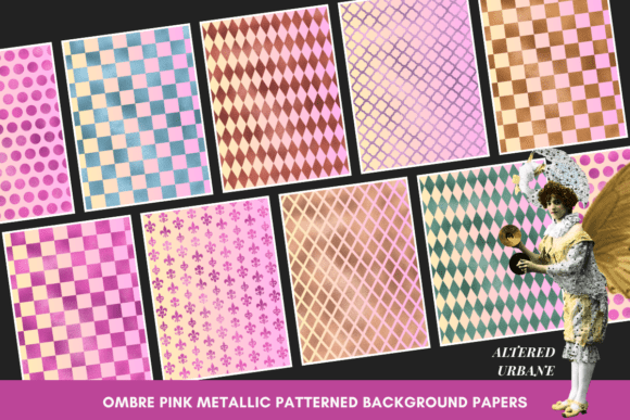 Pink Ombre Metallic Digital Papers