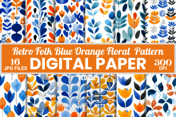 Retro Folk Blue Orange Floral Pattern for 2025 Events