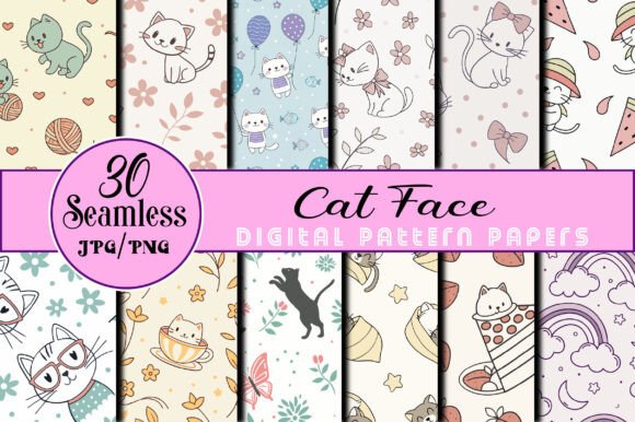 Seamless Cat Face Pattern Backgrounds for Creative Projects