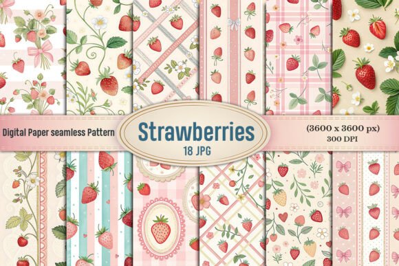 Strawberries Cream Digital Paper Bundle
