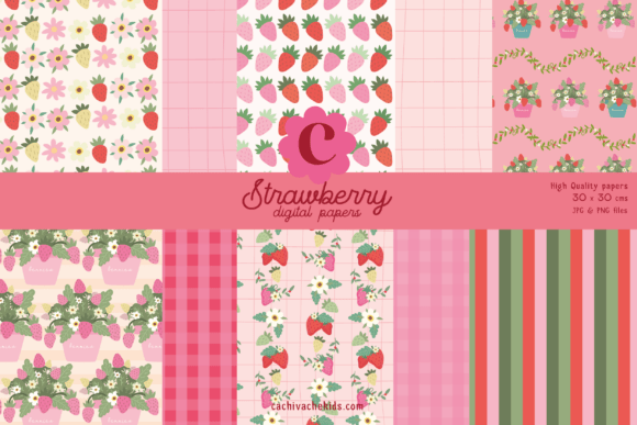 Strawberry Digital Paper 10 Pink Pattern for Modern Design Projects