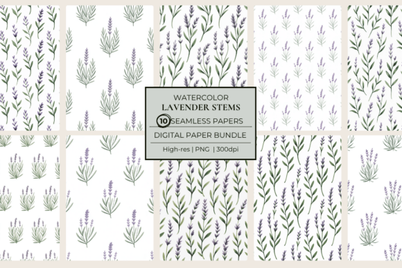 Watercolor Lavender Stems Seamless Paper