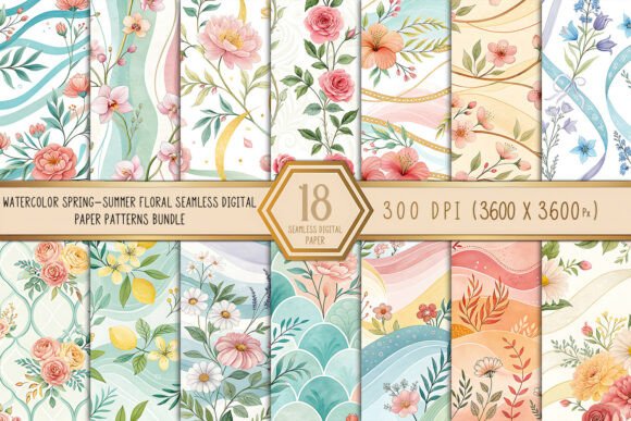 Watercolor Spring Summer Floral Seamless: A Versatile Digital Paper Bundle for Creative Projects